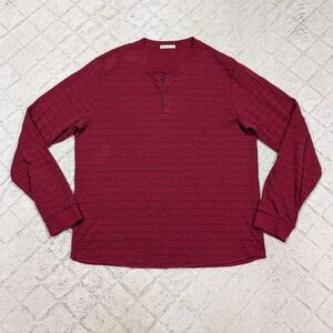 Marine Layer Shirt Mens L/XL Red Maroon Stripe Henley Long Sleeve Cotton